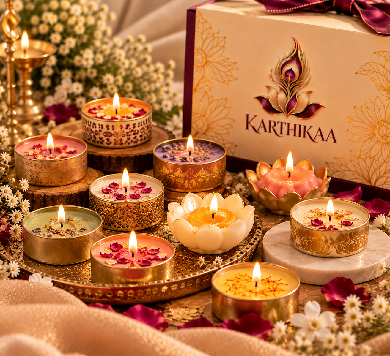 Karthikaa Tealight Candles — elegant handcrafted tealights with botanicals and lotus candles